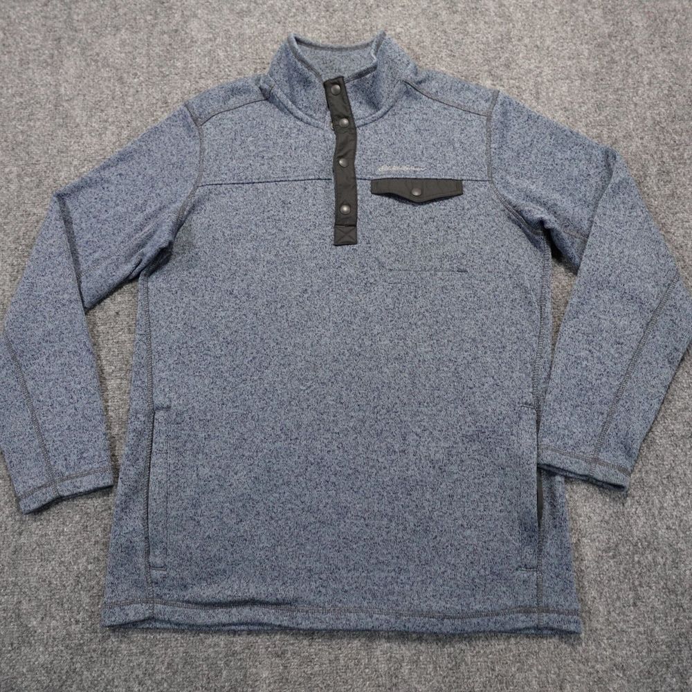 Eddie Bauer Sweater Mens LT Tall Blue 1/4 Snap Pullover Fleece Outdoor 7420